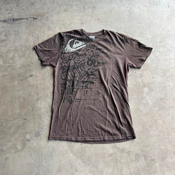 Quiksilver y2k AOP slim fit tee Brown mens size M - Picture 1 of 3